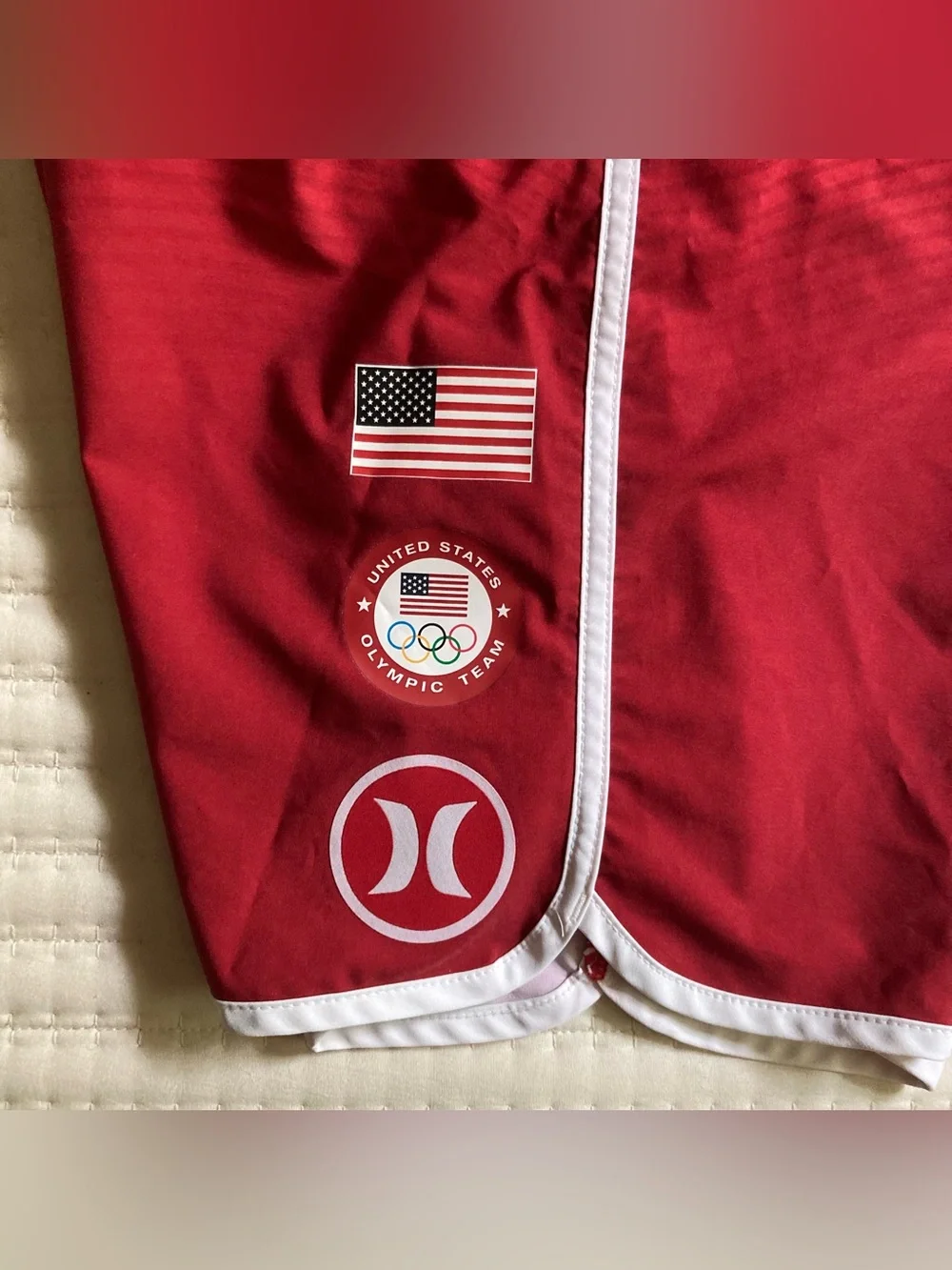 Hurley Phantom USA Olympic Board Shorts Men’s 32 Red 7” Unlined Surf Swim Beach